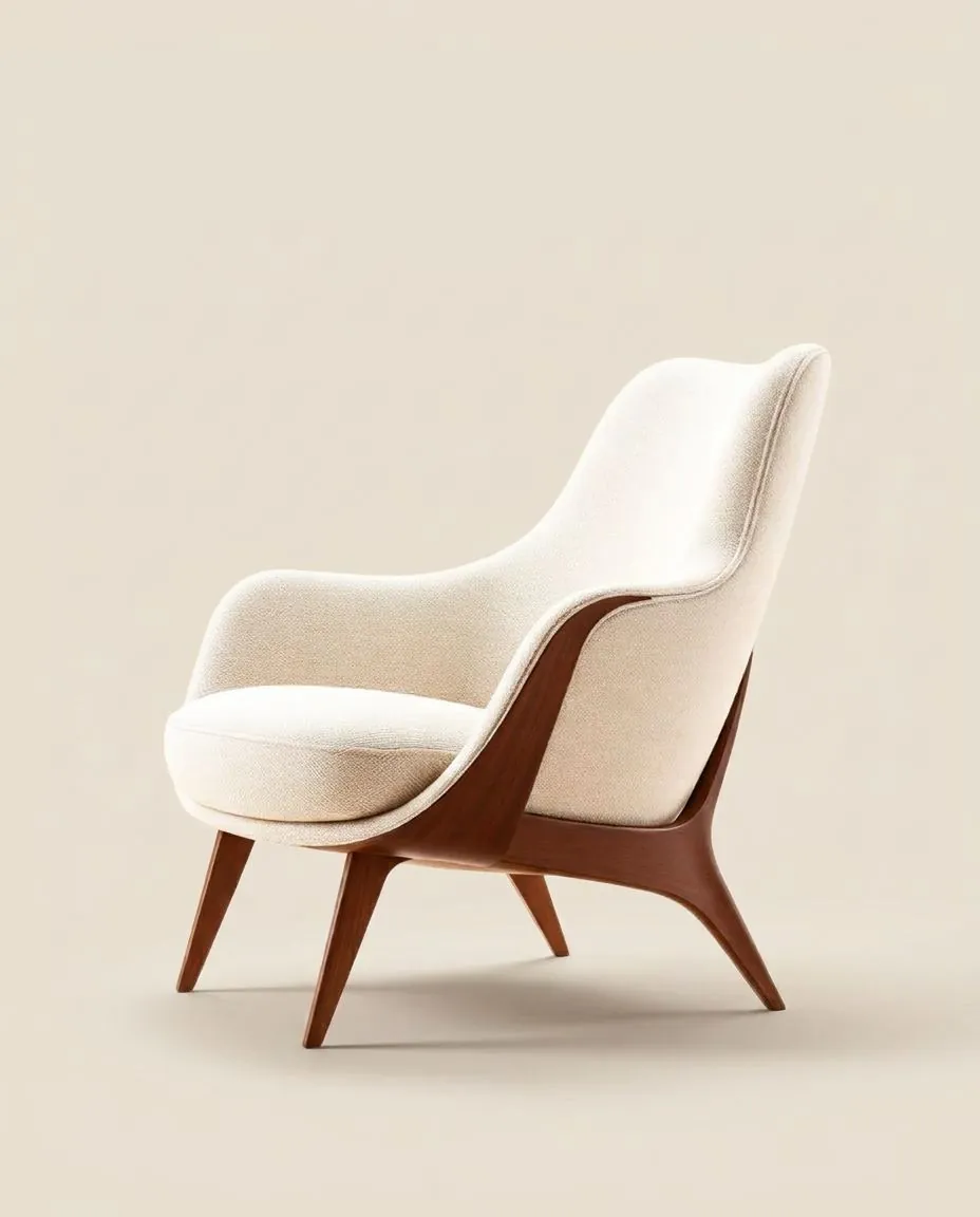 Silla lounge escultórica de nogal y terciopelo verde
